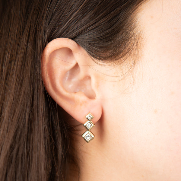 Pre-Owned Princess Cut Diamond 3-Stone Drop Earrings