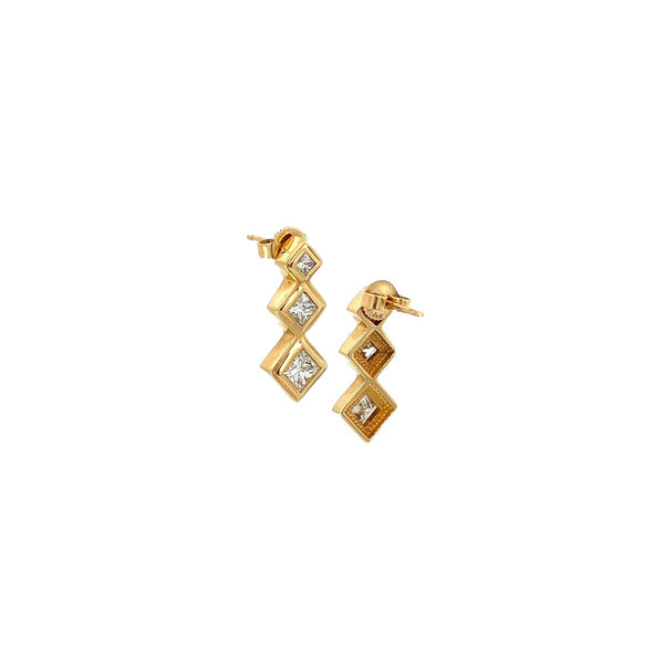 Pre-Owned Princess Cut Diamond 3-Stone Drop Earrings