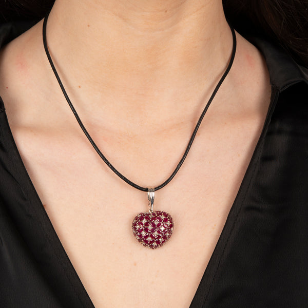 PRE-OWNED RUBY AND DIAMOND HEART ENHANCER ON BLACK CORD