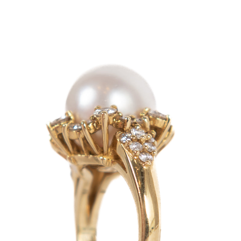 Pre-Owned Akoya Pearl and Diamond Ring