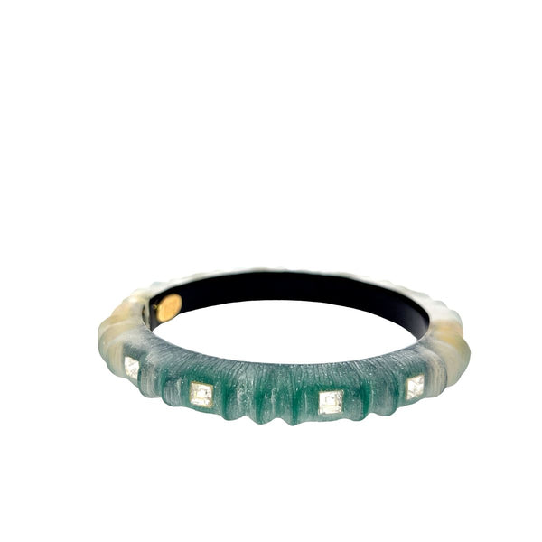 Pre-Owned Alexis Bittar Green Lucite and Crystal Hinged Bangle