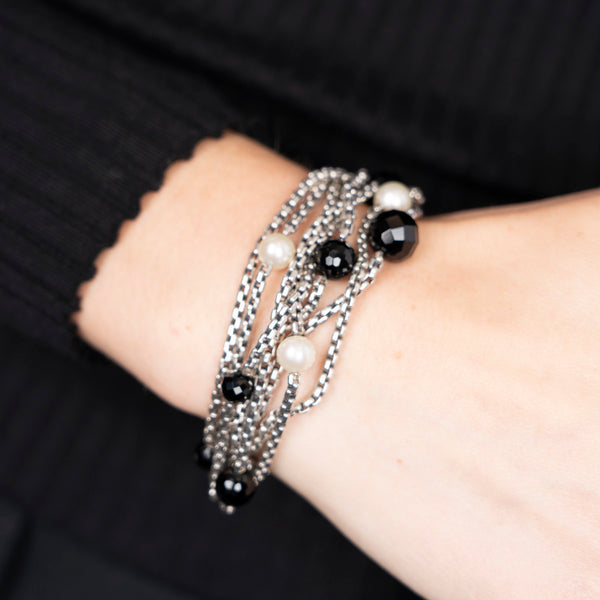 Pre-Owned David Yurman Pearl and Onyx Multistrand Bracelet STORE