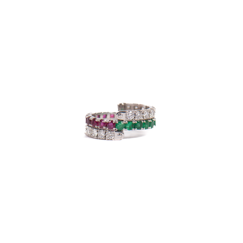 Pre-Owned Diamond Ruby and Emerald Adjustable Hinged Ring