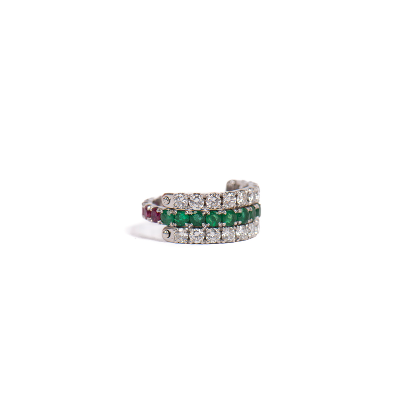 Pre-Owned Diamond Ruby and Emerald Adjustable Hinged Ring