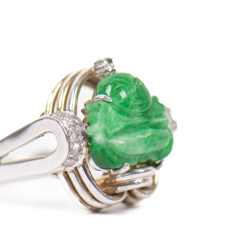 Pre-Owned Jade and Diamond Buddha Ring