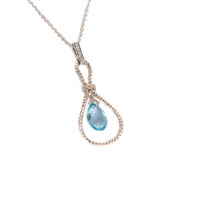 Pre-Owned Gabriel & Co. Blue Topaz and Diamond Necklace