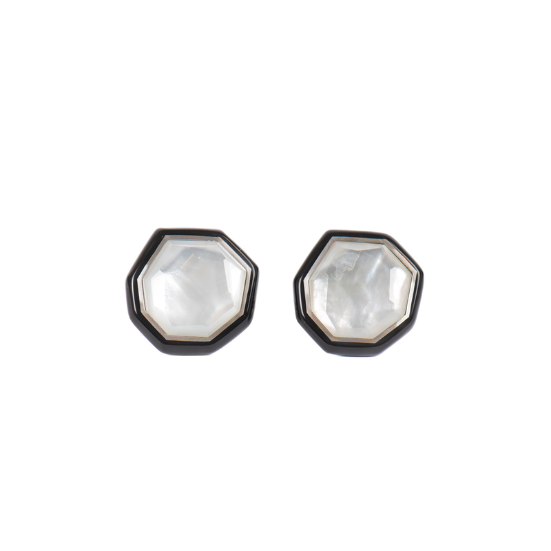 Pre-Owned Ippolita Mother of Pearl and Black Ceramic Clip-On Earrings