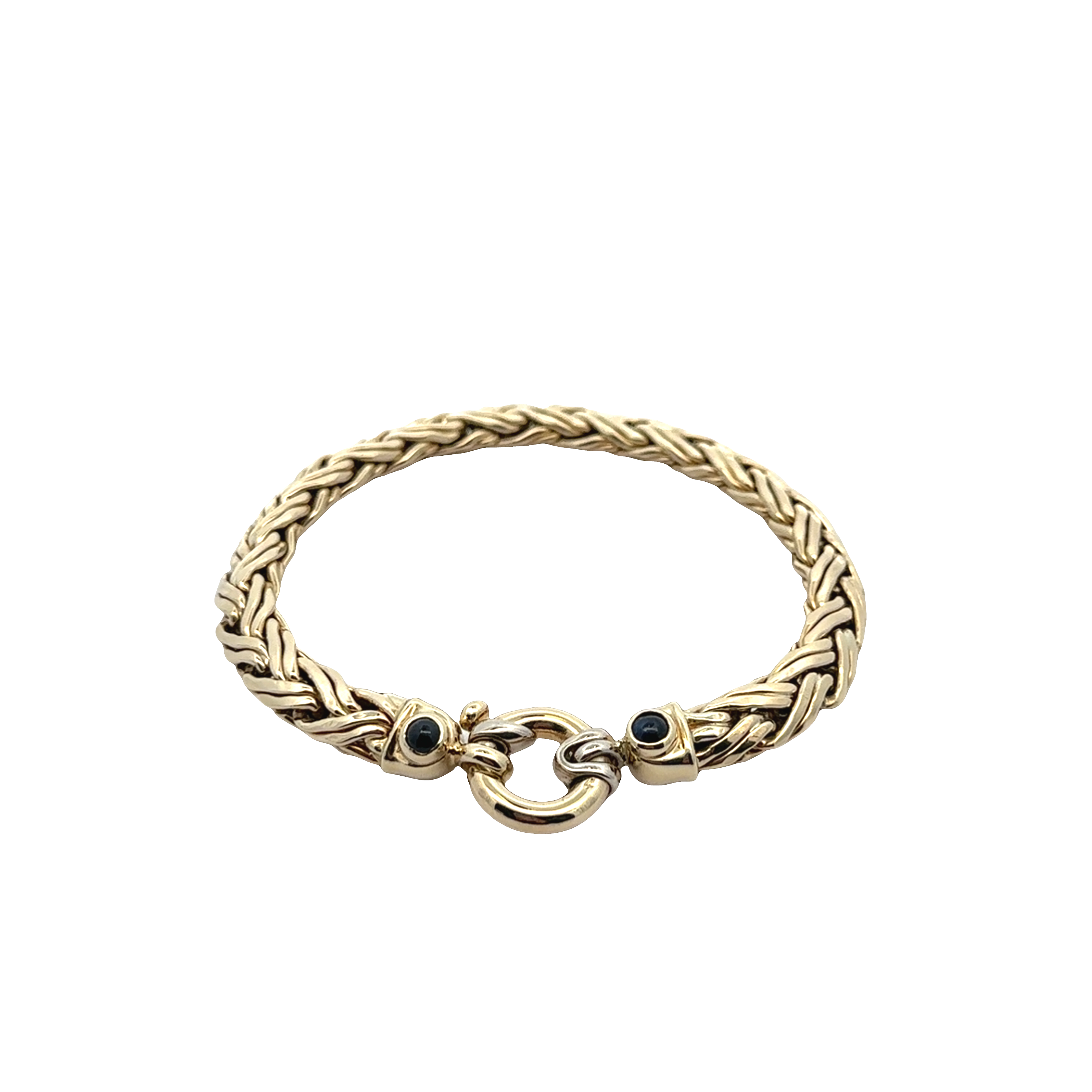 Pre-Owned Wheat Link Bracelet with Blue Sapphire Cabochons