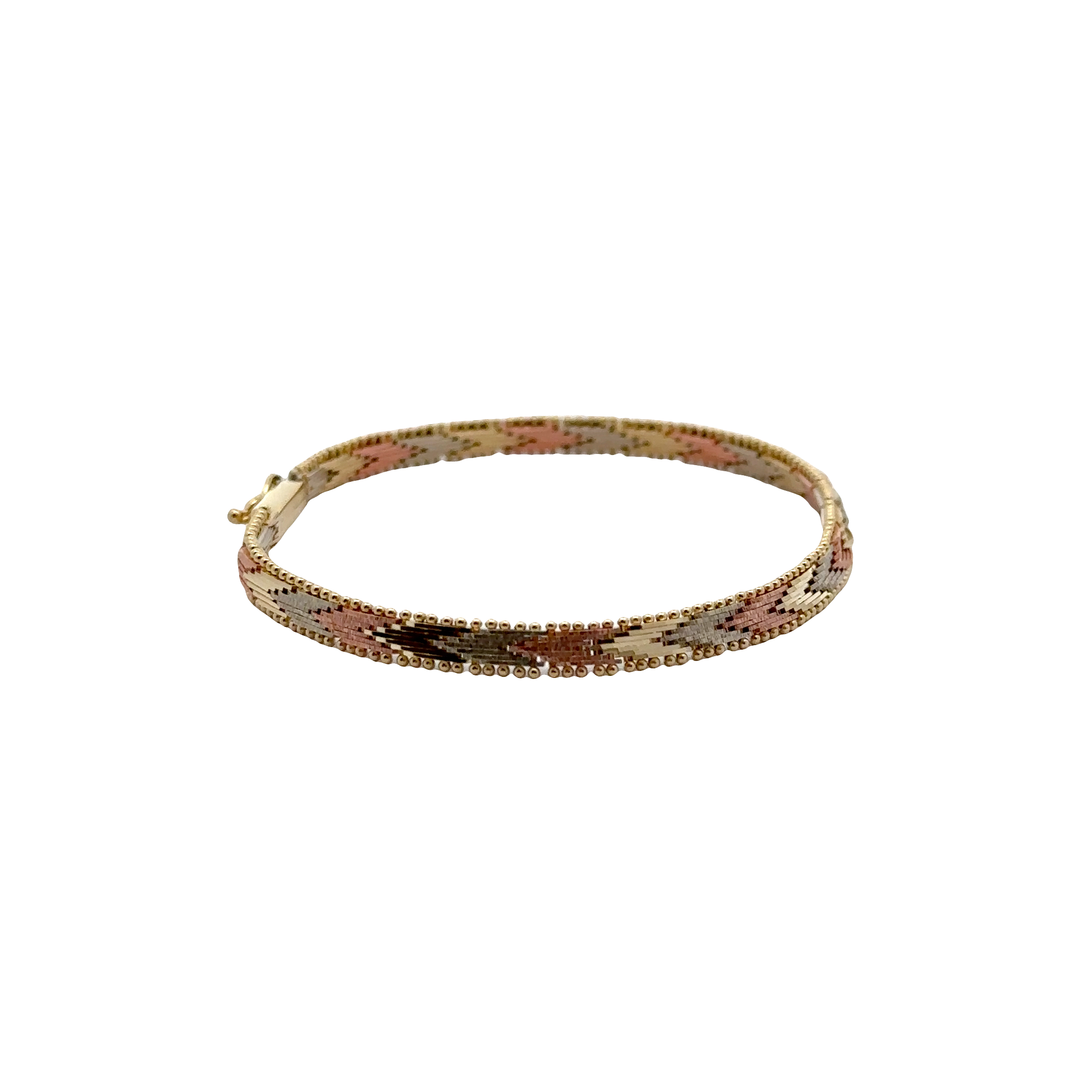 Pre-Owned Made in Italy Tri-Color Gold Diamond-Cut Herringbone Bracelet
