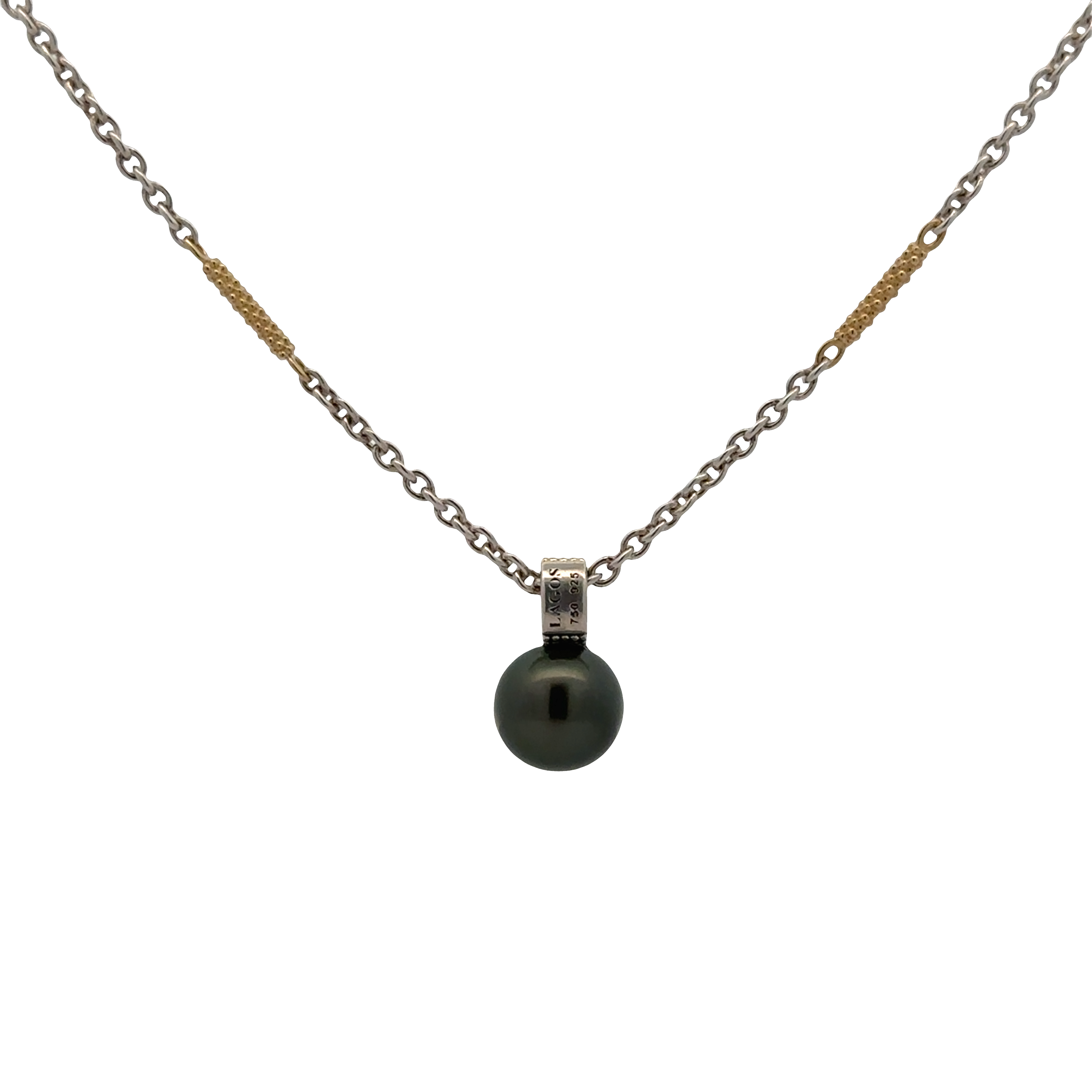 Pre-Owned Lagos Luna Two-Tone Tahitian Black Pearl Pendant Necklace