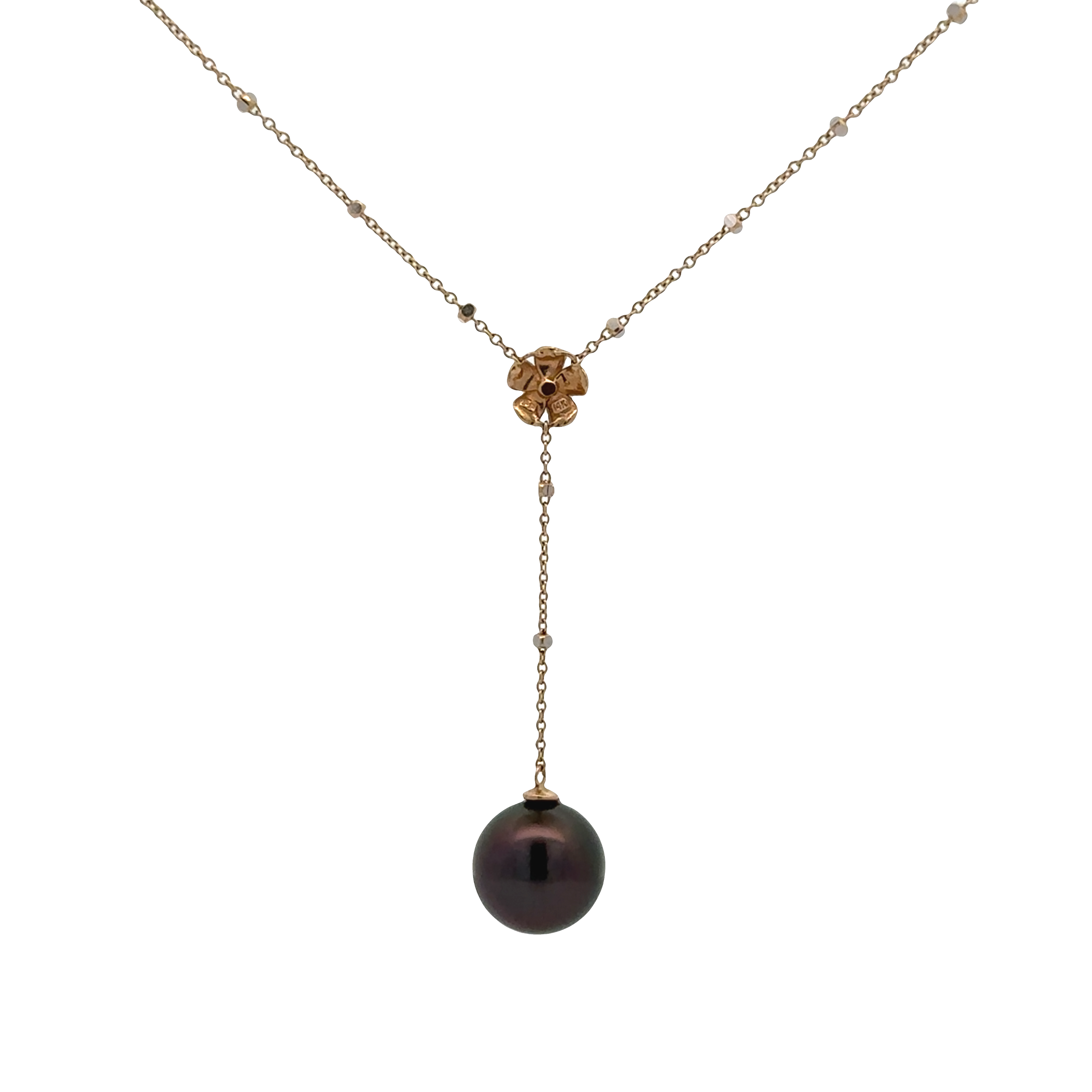 Pre-Owned Black Pearl and Diamond Plumeria Necklace
