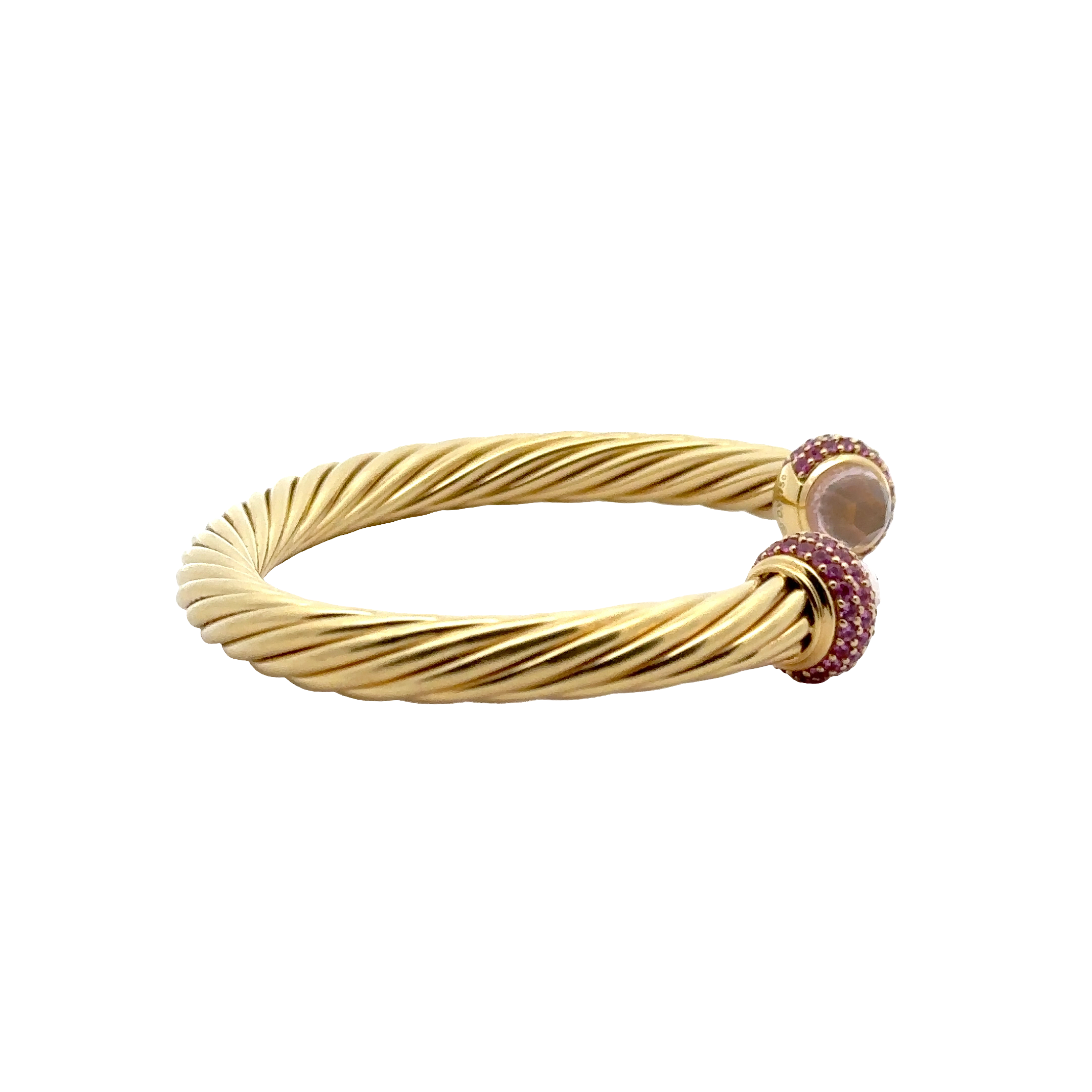Pre-Owned David Yurman Pink Quartz and Sapphire Cable Classic Candy Bracelet Cuff