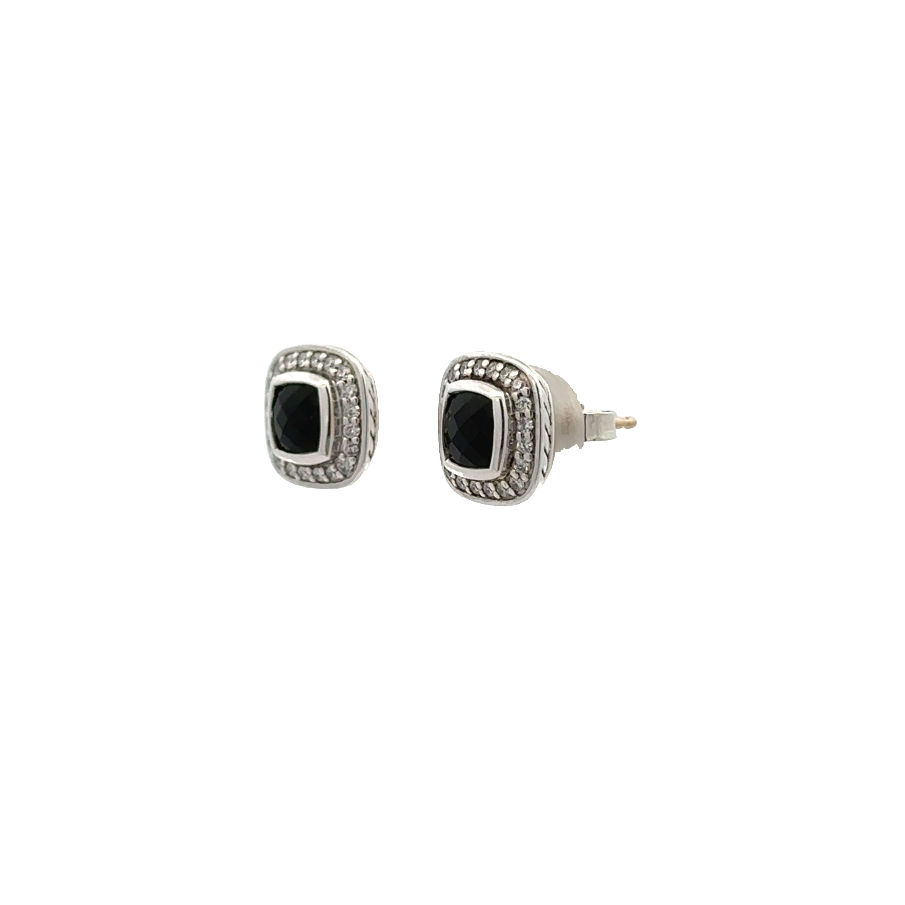 Pre-Owned David Yurman Onyx and Diamond Petite Albion Stud Earrings