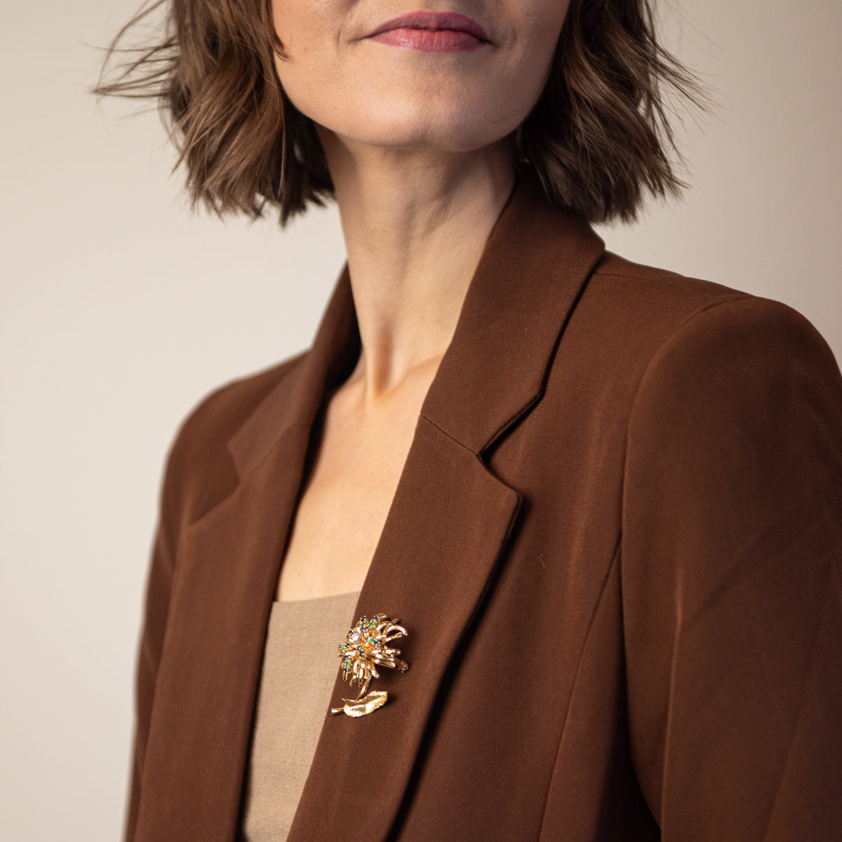 Pre-Owned Diamond, Emerald and Blue Sapphire Flower Pin