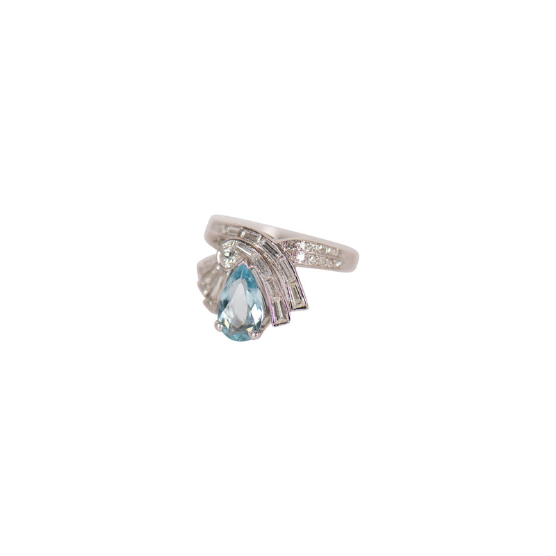 PRE-OWNED DIAMOND AND AQUAMARINE RING