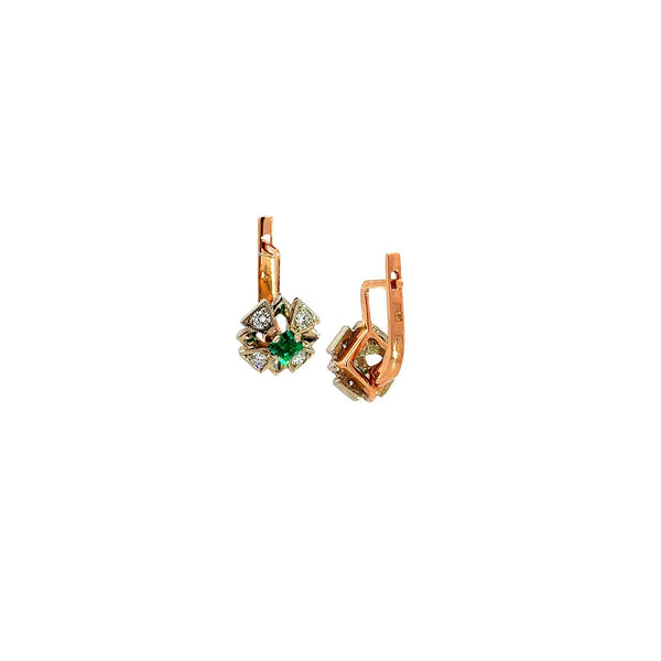 Pre-Owned Synthetic Emerald and Moissanite Earrings