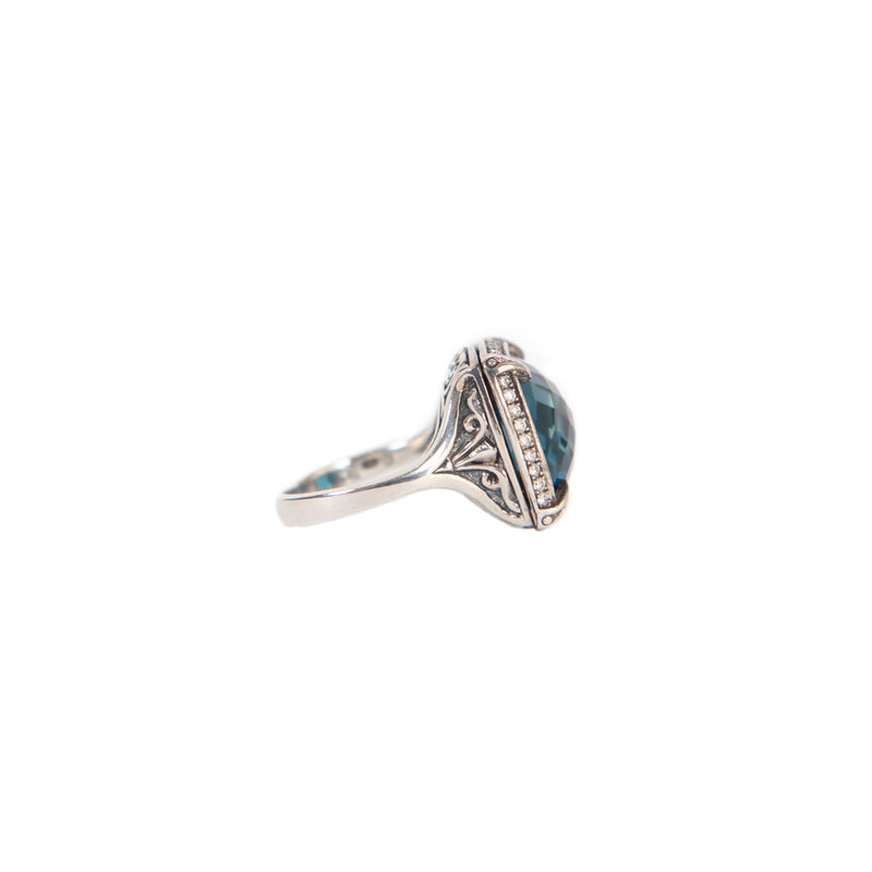 PRE-OWNED SCOTT KAY STERLING SILVER LONDON BLUE TOPAZ CYPRESS THORN RING