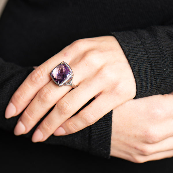 Pre-Owned Scott Kay Amethyst and Diamond Cypress Thorn Ring