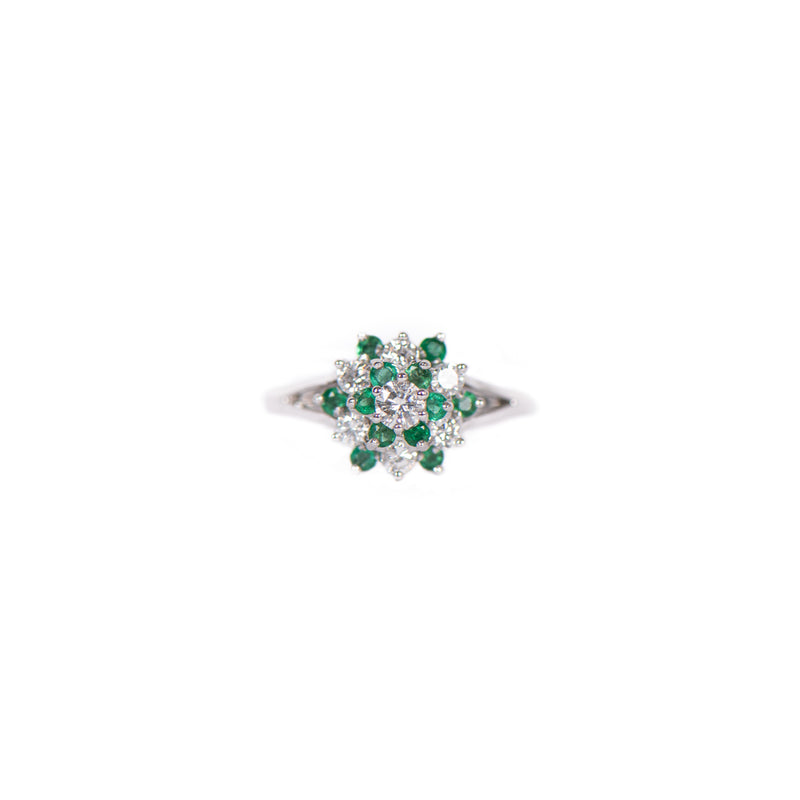 Pre-owned Emerald and Diamond Cluster Ring