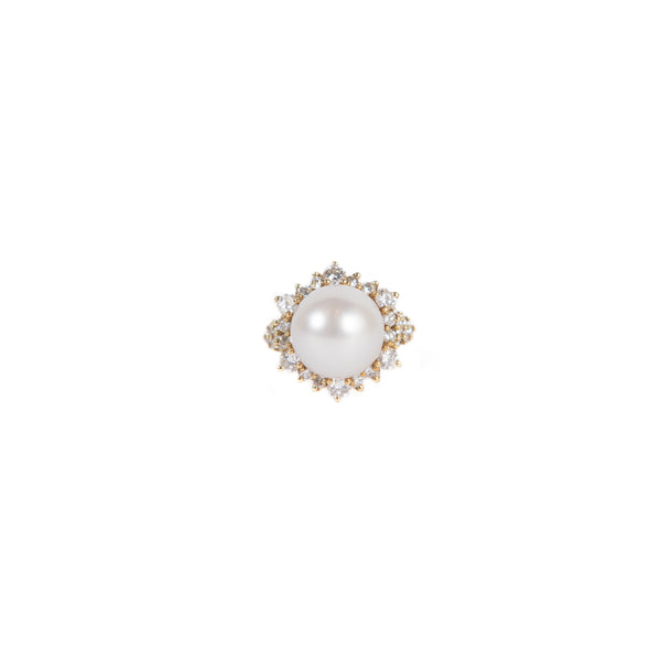 Pre-Owned Akoya Pearl and Diamond Ring