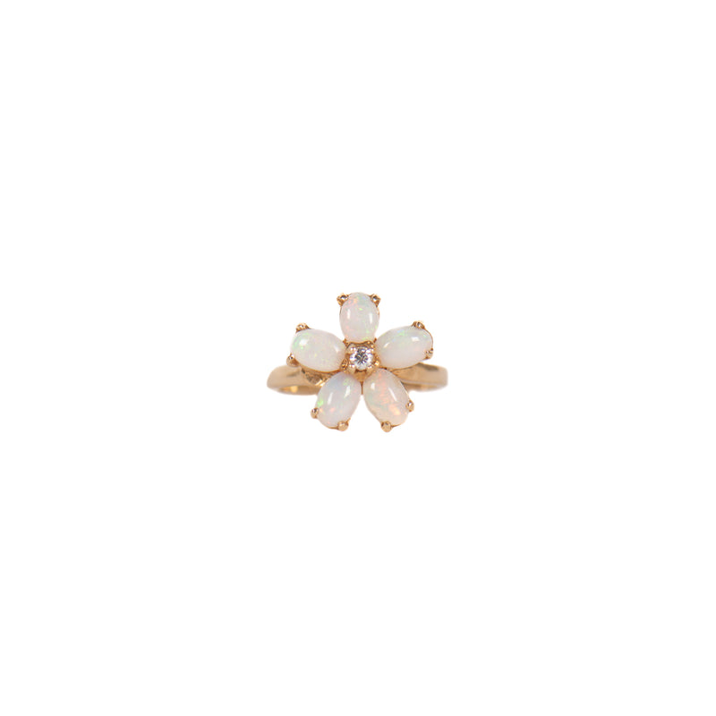 Pre-Owned Opal and Diamond Flower Ring