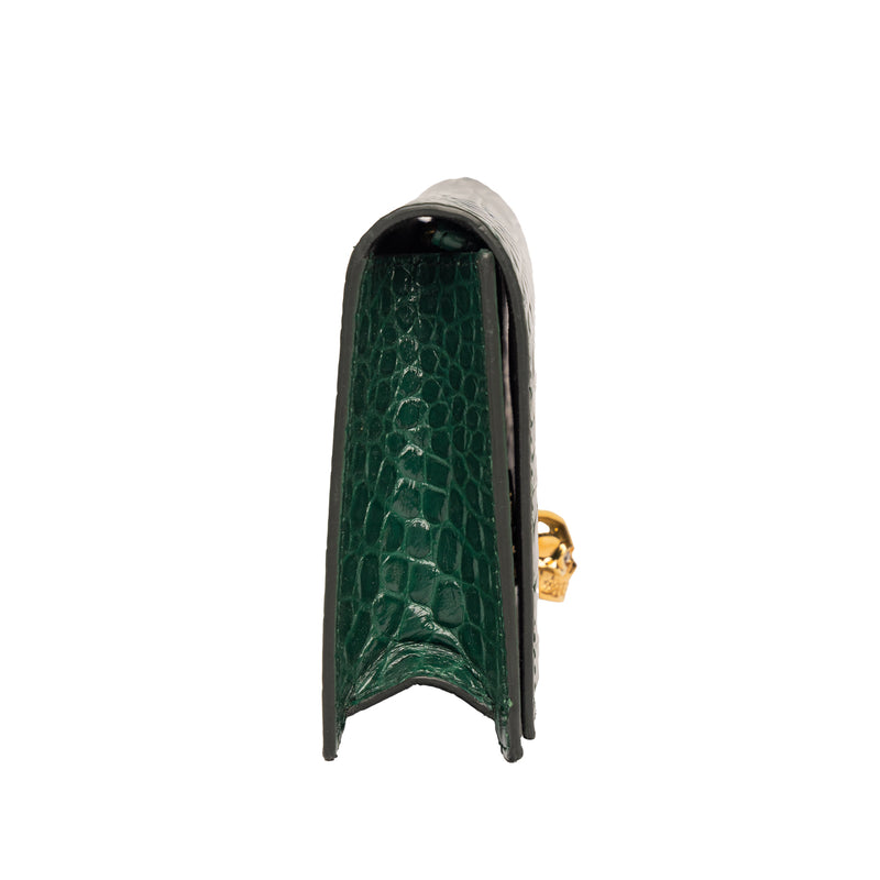 Pre-Owned Alexander McQueen Small Skull Croc-Embossed Leather Shoulder Bag