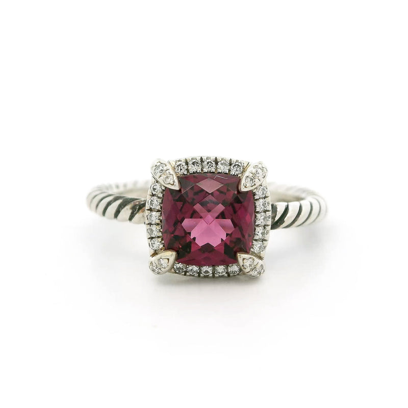 Pre-Owned David Yurman Rhodolite and Diamond Petite Chatelaine Pave Bezel Ring