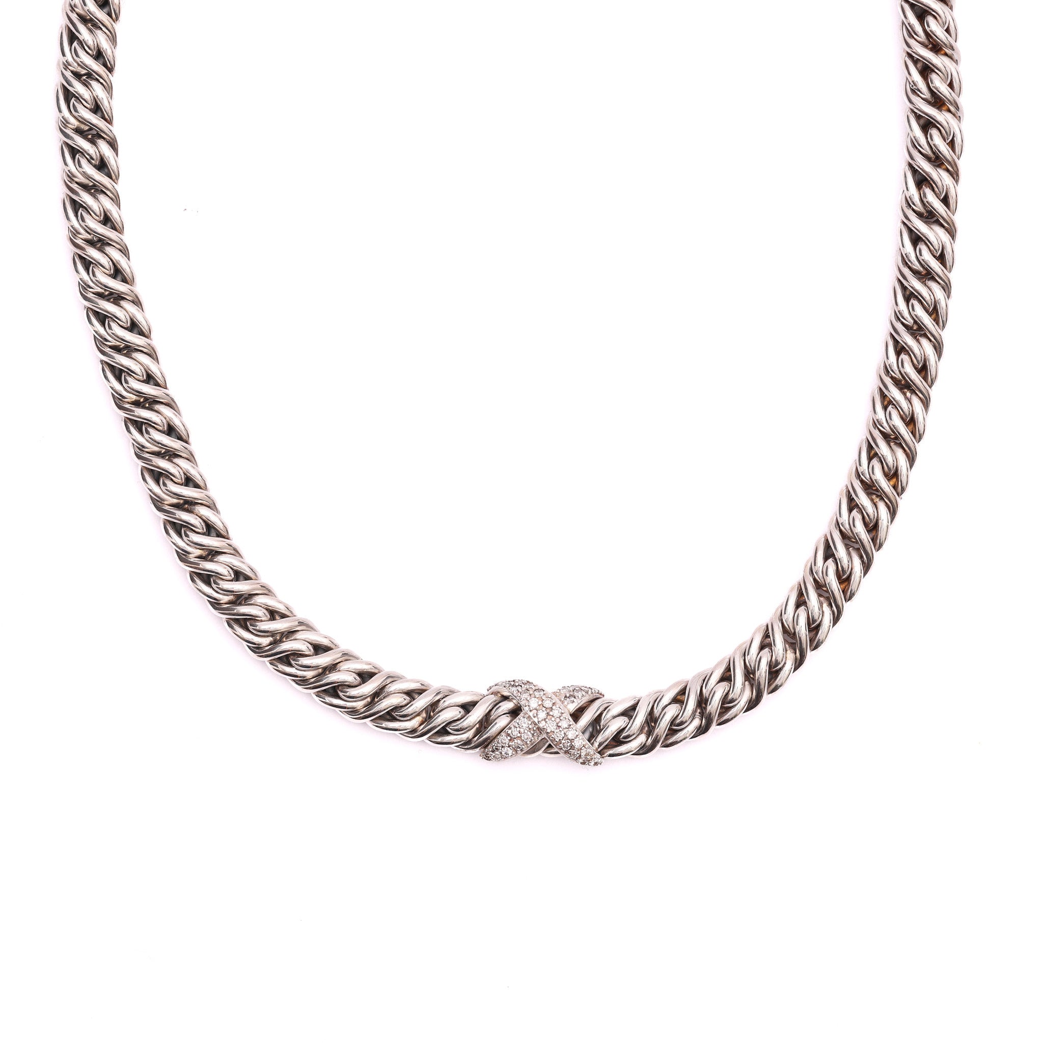Pre-Owned David Yurman Diamond "X" Wheat Chain Necklace