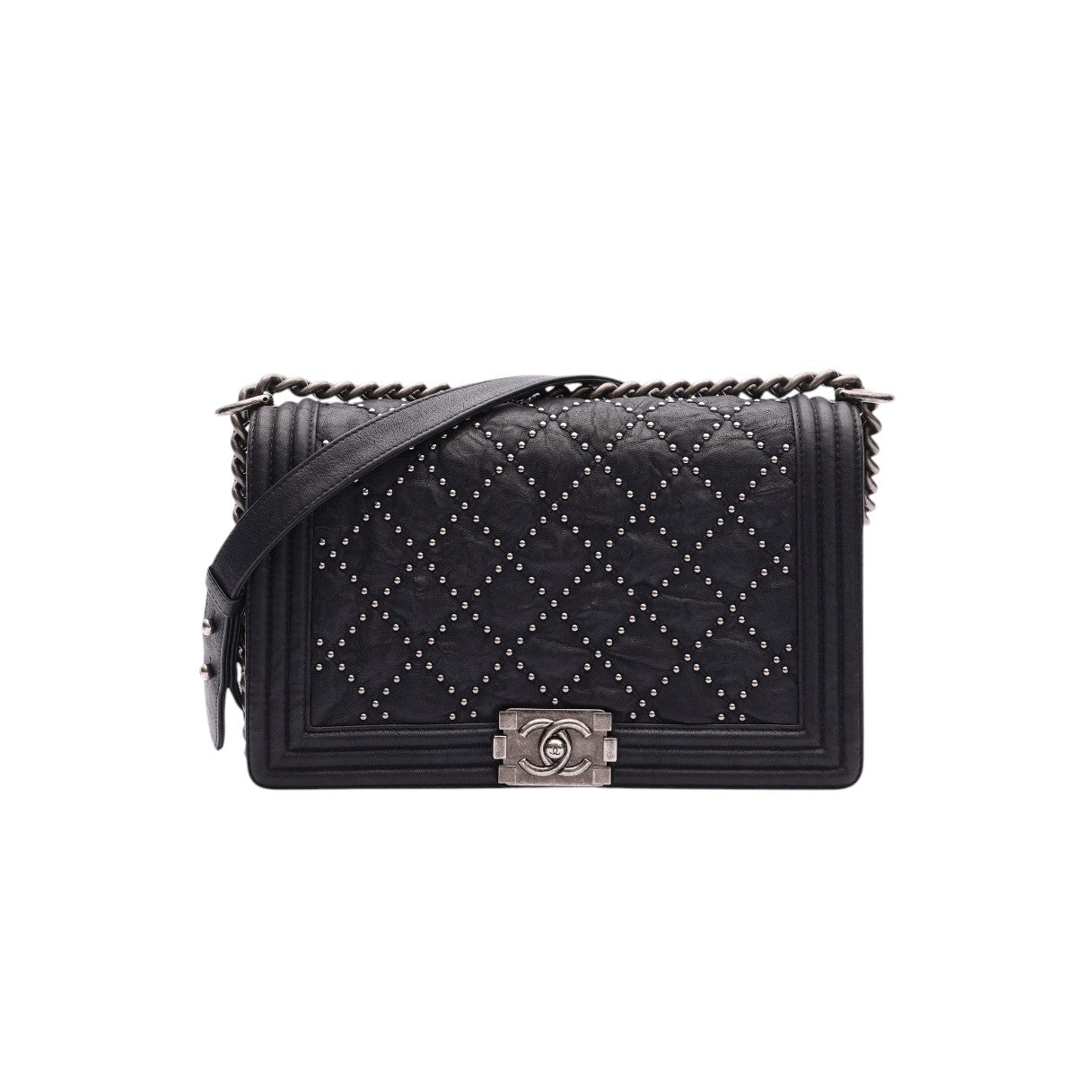 Pre-Owned Chanel Studded Boy Flap Bag New Medium