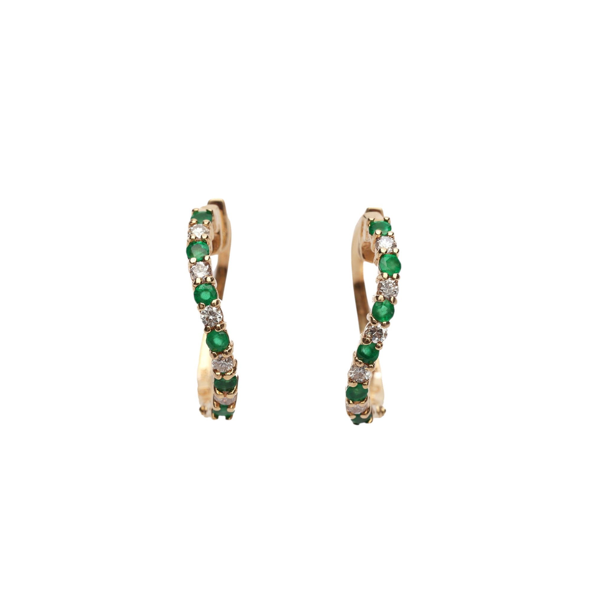 Pre-Owned Emerald and Diamond Hoop Earrings