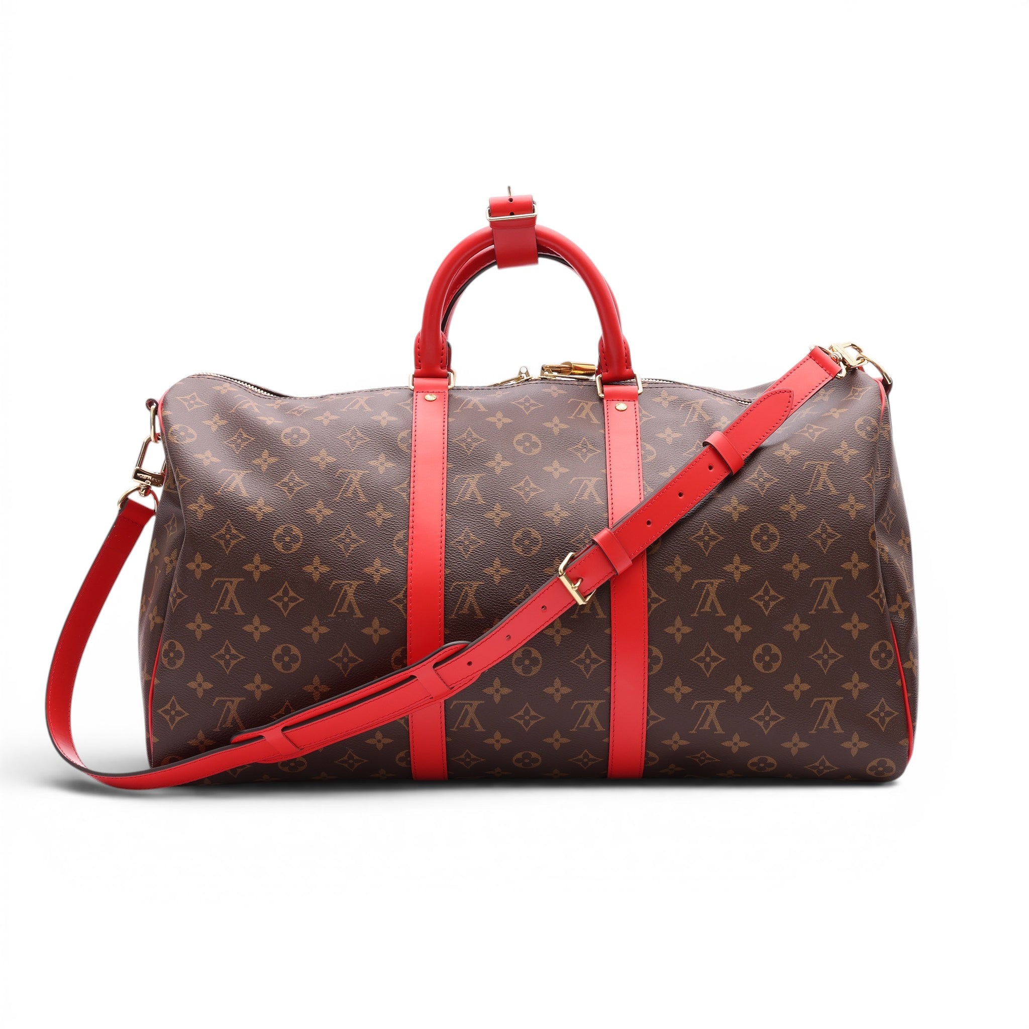 Pre-Owned Louis Vuitton Coquelicot Monogram Keepall Bandouliere 50
