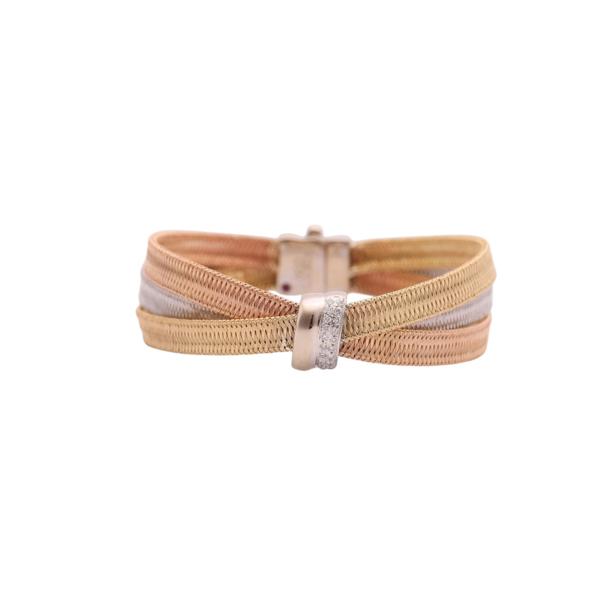 Pre-Owned Roberto Coin Diamond Tri-Color Silk Weave Flex Bracelet