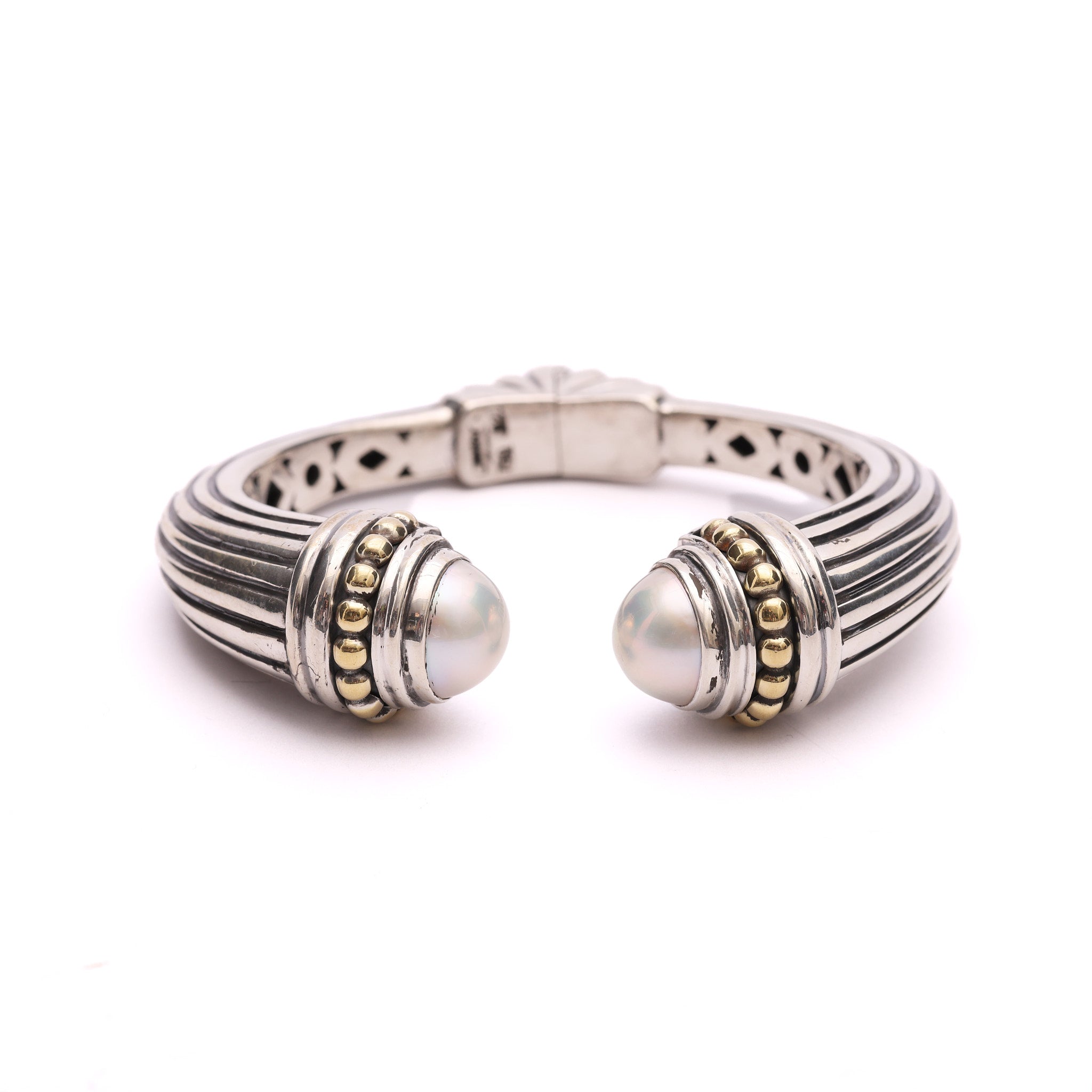 Pre-Owned Lagos Caviar Mabe Pearl Hinged Cuff Bracelet