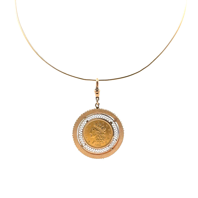 Pre-Owned Gold Half Eagle Coin Collar Necklace