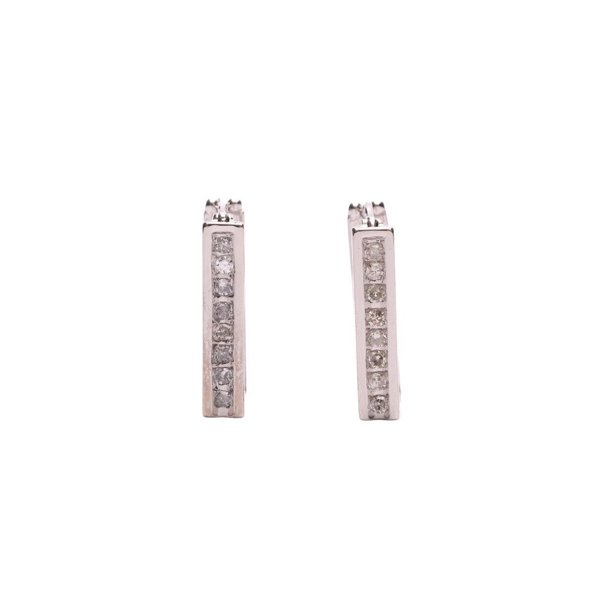 Pre-Owned Diamond Rectangular Hoop Earrings