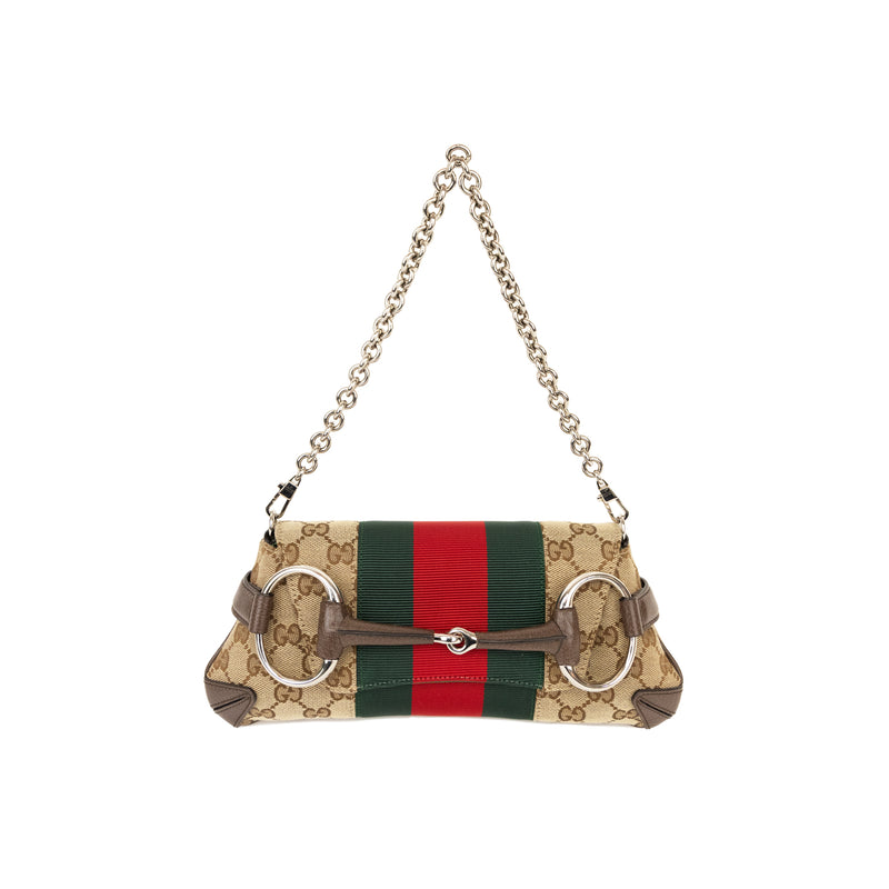 Pre-Owned Gucci GG Web Horsebit Small Chain Shoulder Bag