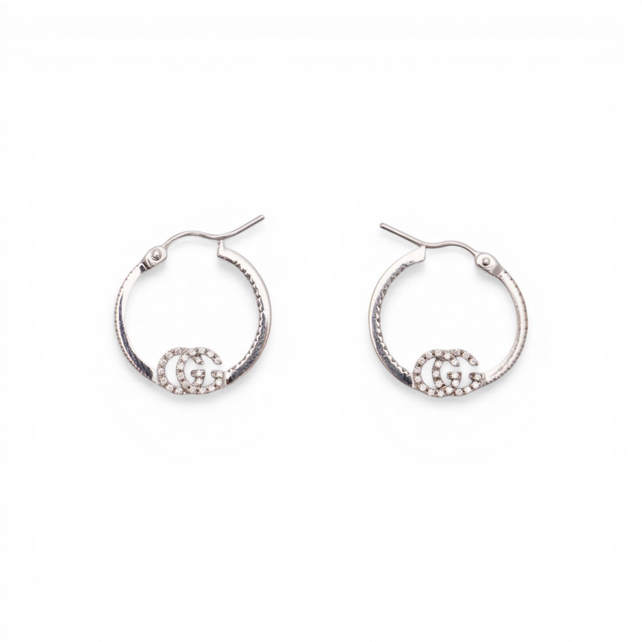 Pre-Owned Gucci Diamond GG Running Logo Hoop Earrings