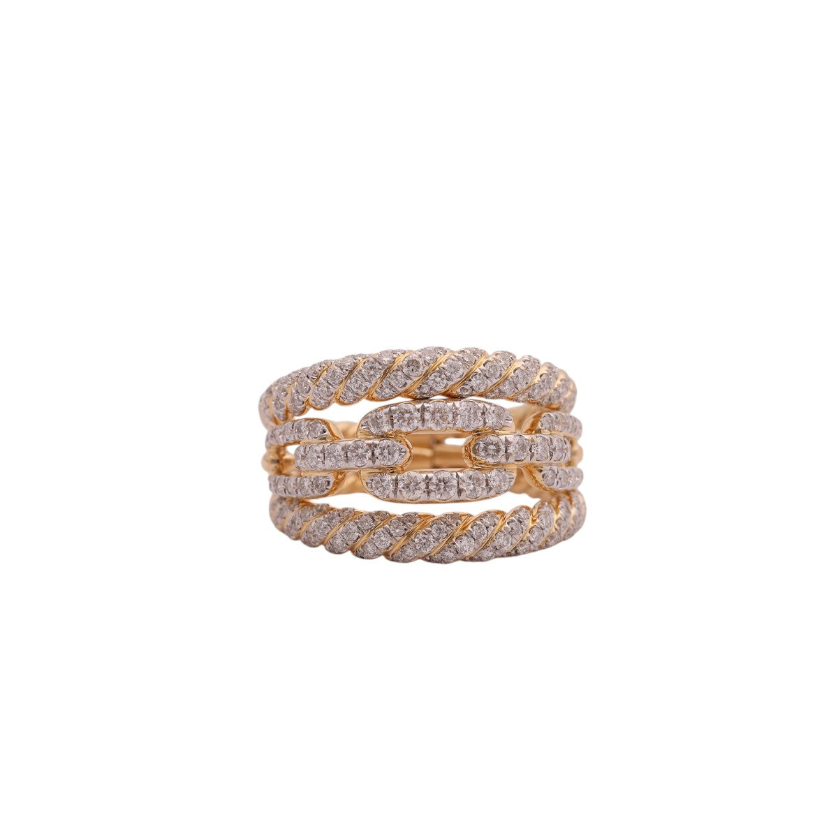 Pre-Owned David Yurman Diamond Stax Three-Row Pave Chain Link Ring