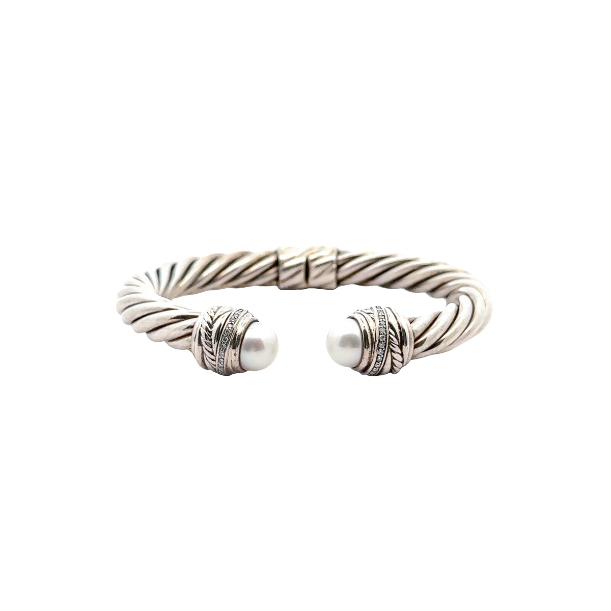 Pre-Owned David Yurman Pearl and Diamond Crossover Cuff