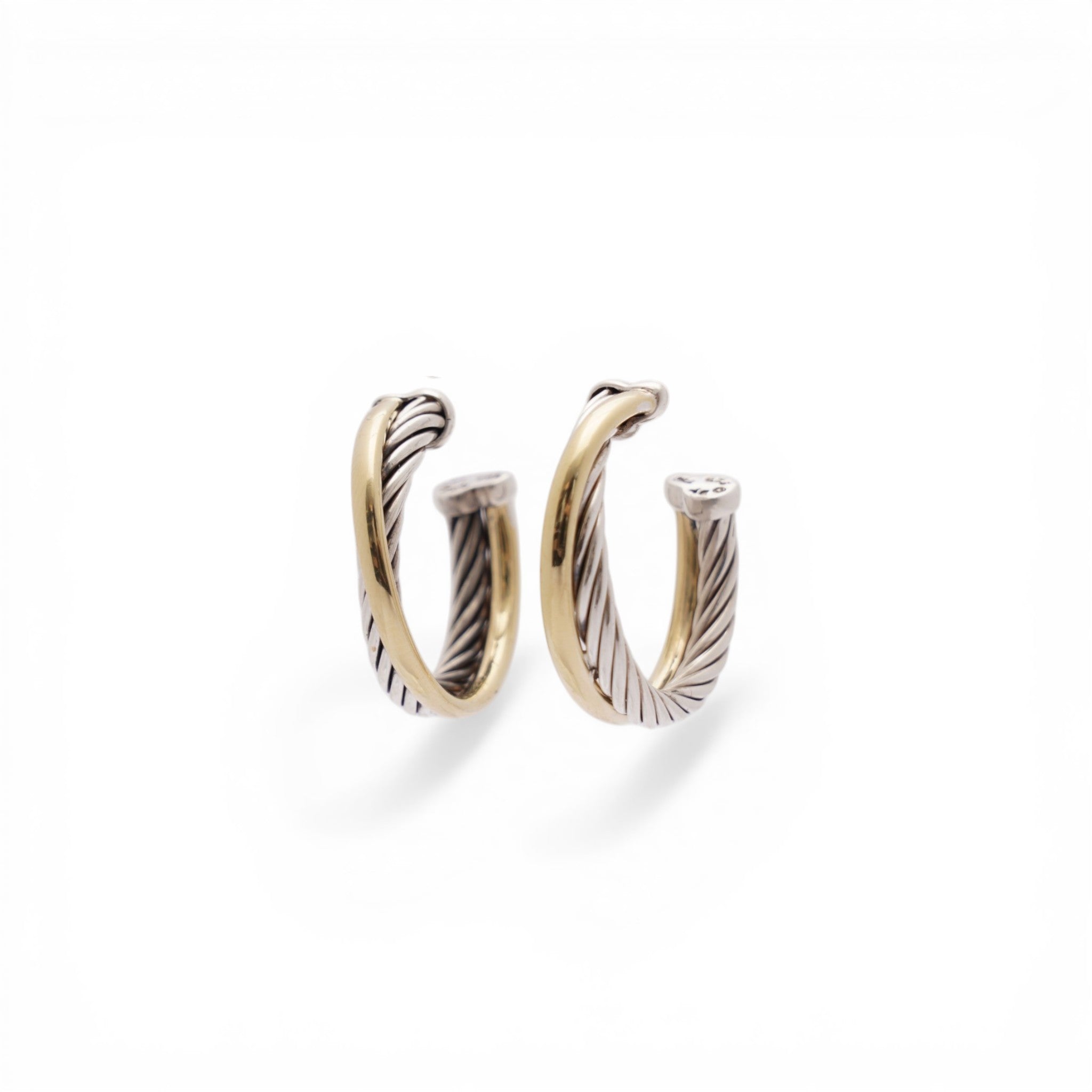 Pre-Owned David Yurman Two Tone Crossover Hoop Earrings