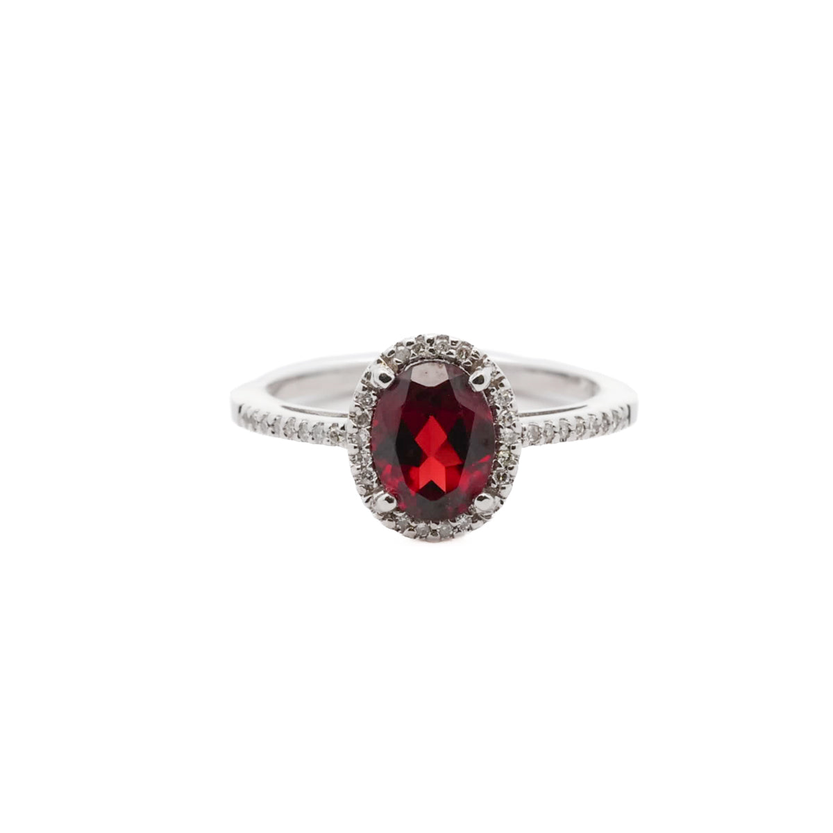 Pre-Owned Red Garnet and Diamond Halo Ring