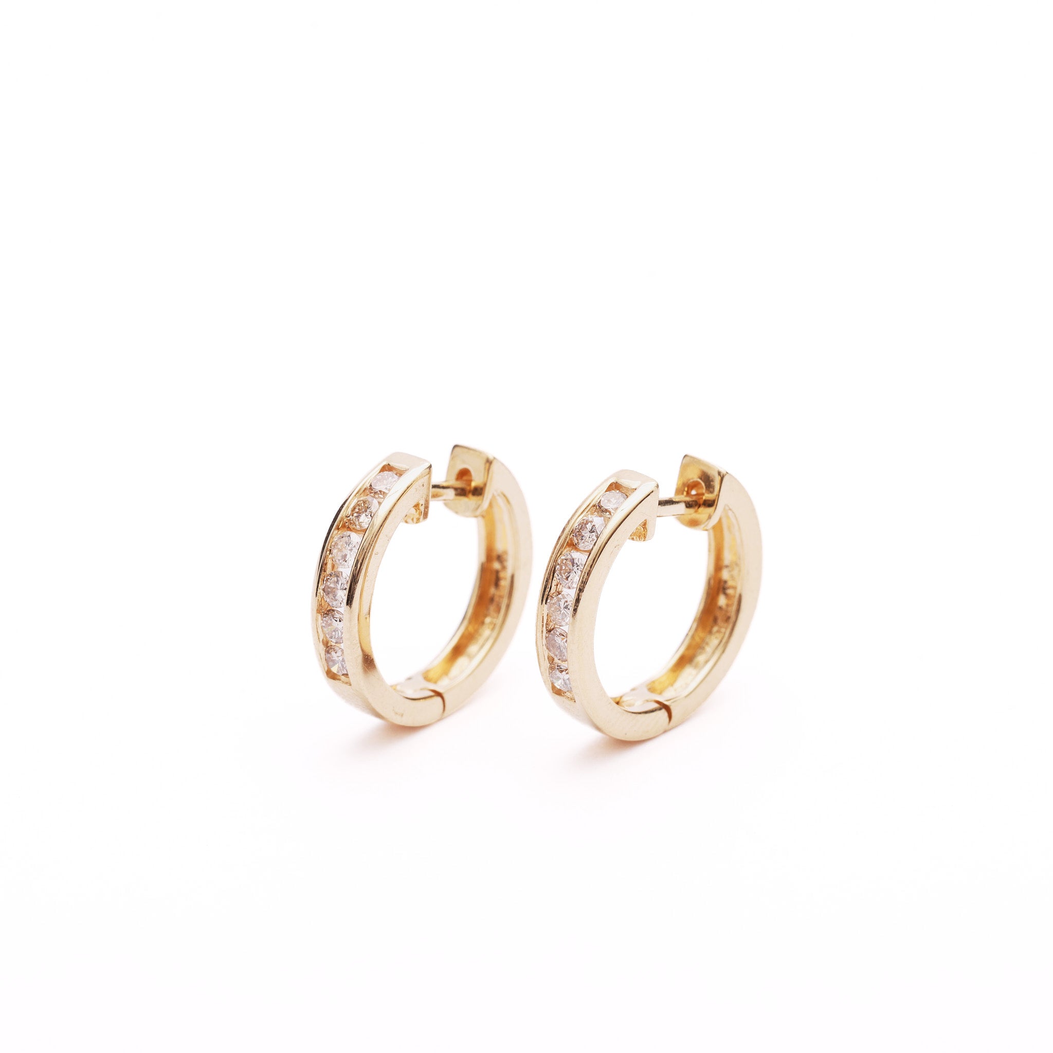 Pre-Owned Diamond Channel Set Hoop Earrings
