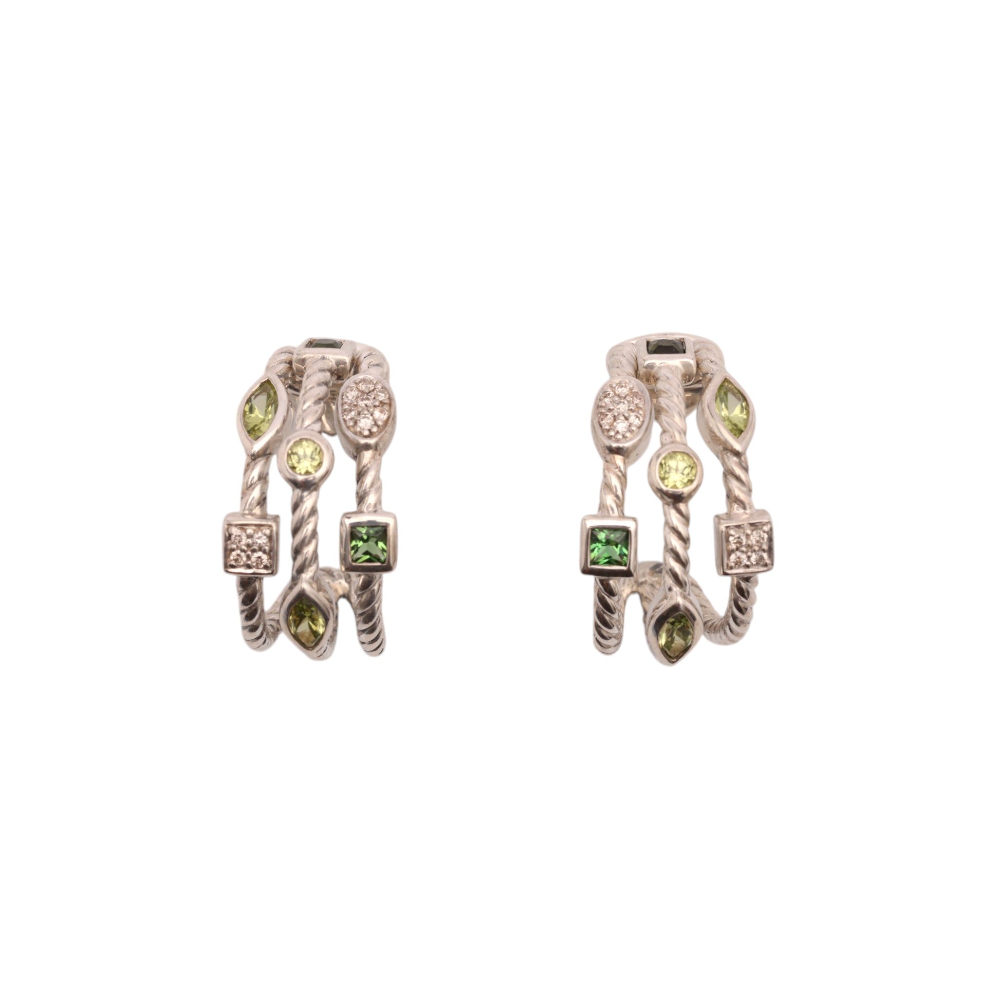 Pre-Owned David Yurman Diamond and Peridot Confetti Hoop Earrings