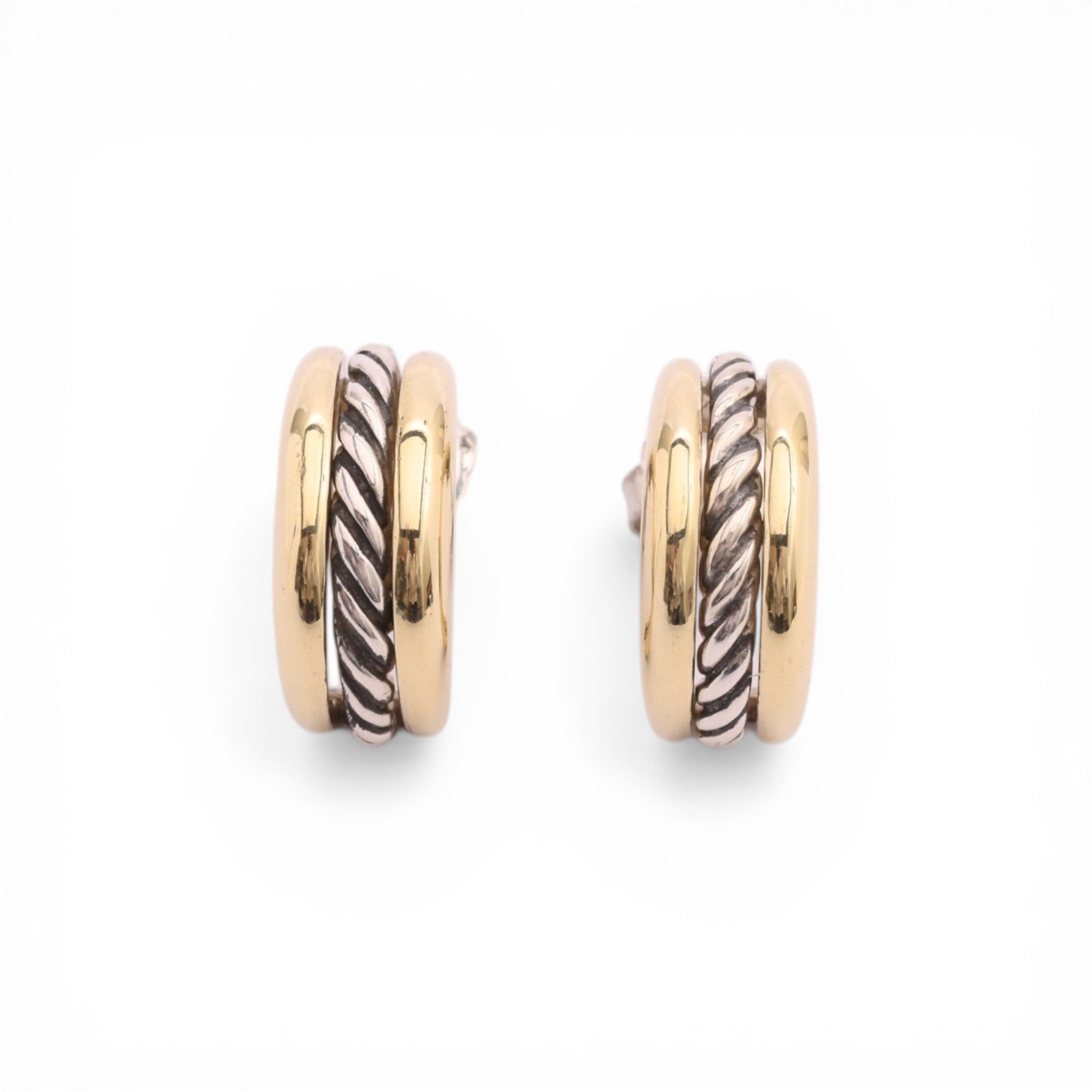Pre-Owned David Yurman Two Tone Cable Hoop Earrings