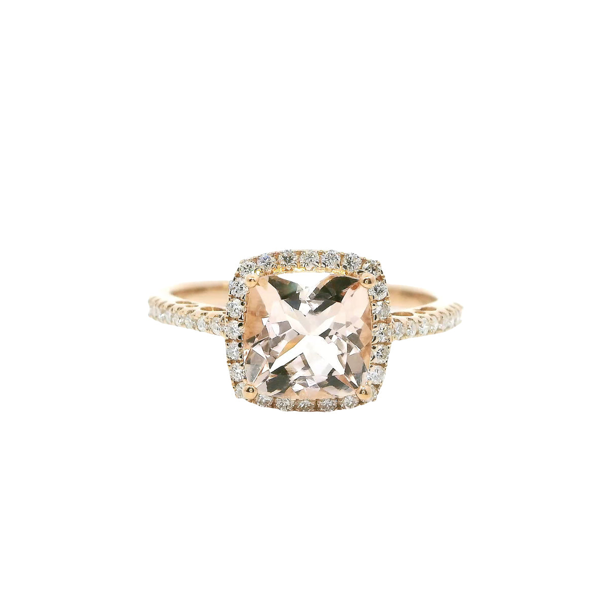 Pre-Owned Morganite and Diamond Halo Ring