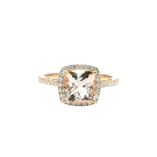 Pre-Owned Morganite and Diamond Halo Ring