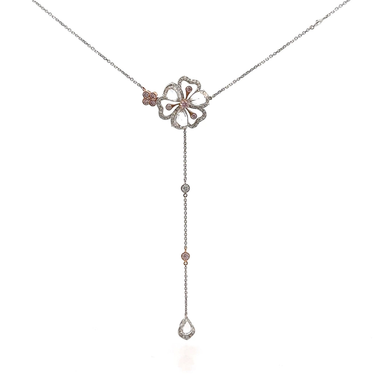 Pre Owned Scott West Cherry Blossom Sakura Flower Pink Diamond Y Necklace
