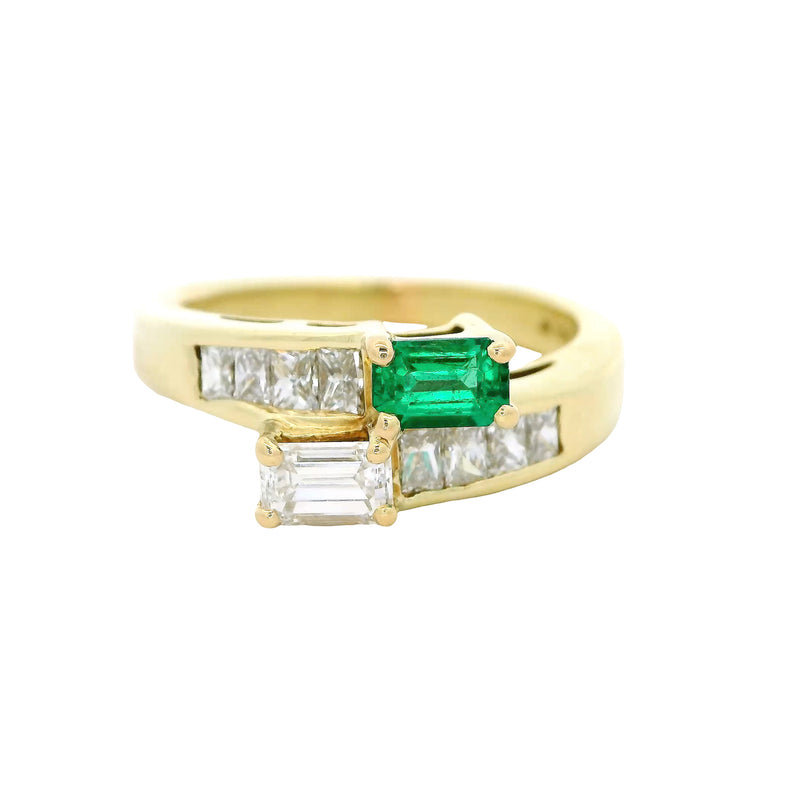 Pre-Owned Honora Emerald and Diamond Bypass Ring