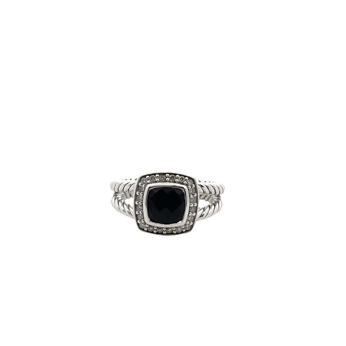 Pre-Owned David Yurman Petite Albion Onyx and Diamond Ring