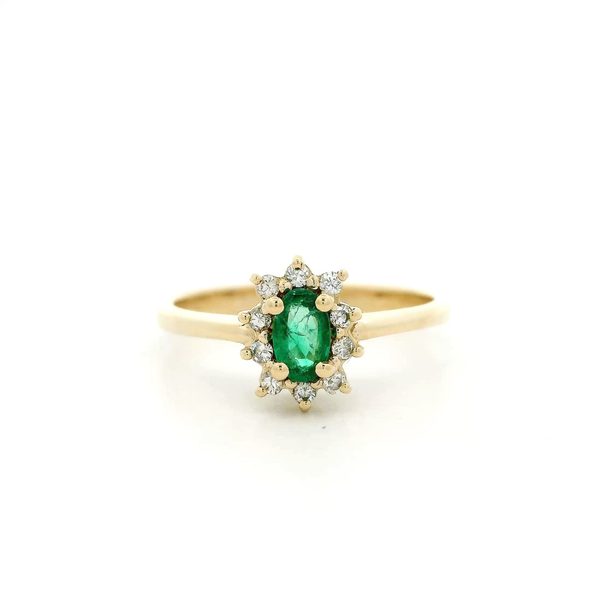 Pre-Owned Green Emerald and Diamond Ring